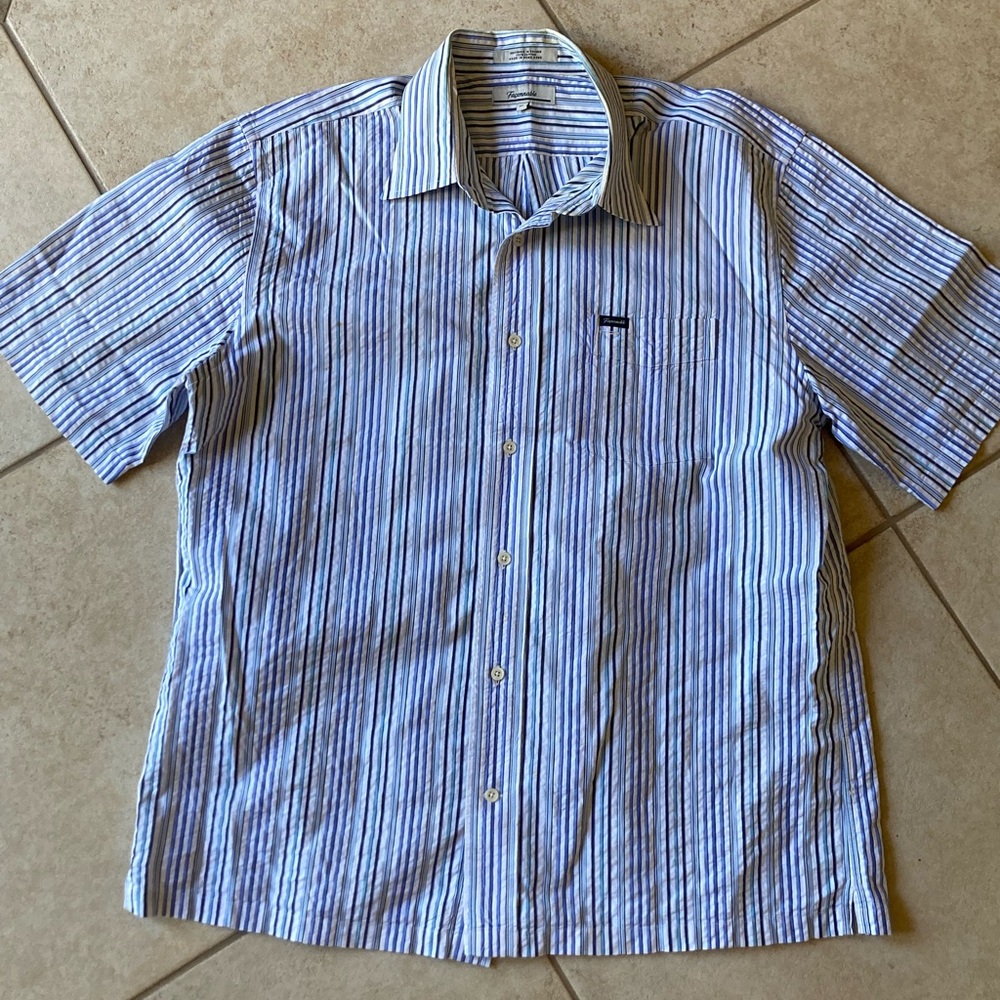 Men’s Faconnable Blue and White Striped Shirt